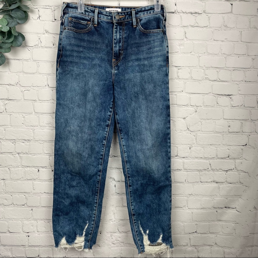 True Religion Starr High Rise Straight Leg Jean with Distressed Hem 27W